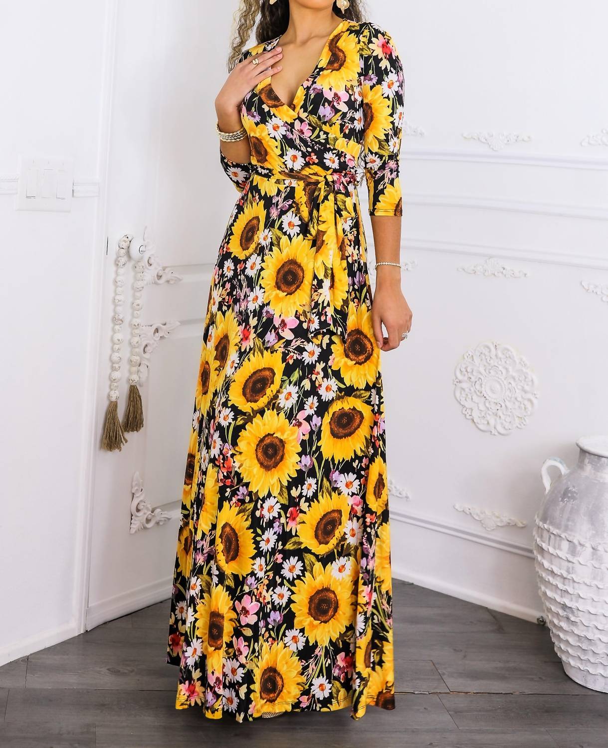 Surelymine - Sunshine & Bloom Faux Wrap Maxi Dress