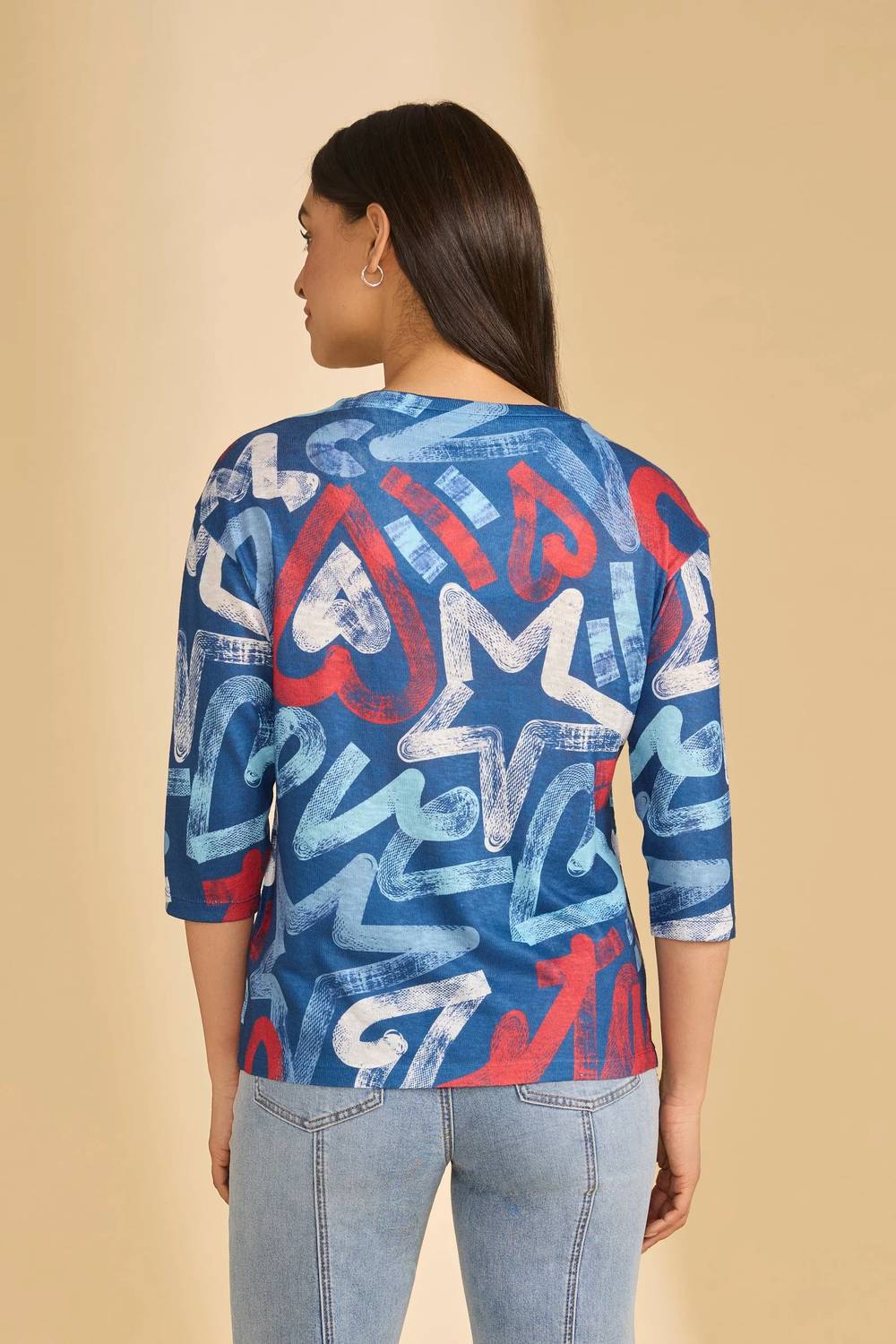 Fdj - Abstract Three Quarter Sleeve Top