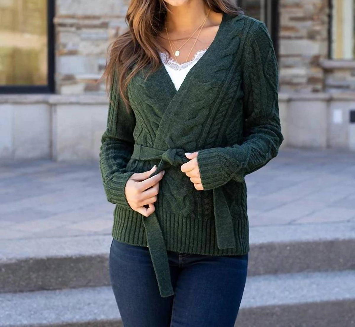 Grace And Lace - Belted Cable Cardigan