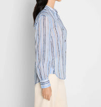Nic + Zoe Drifty Painted Stripe Cotton Shirt in blue multi - women's blouse - detail view