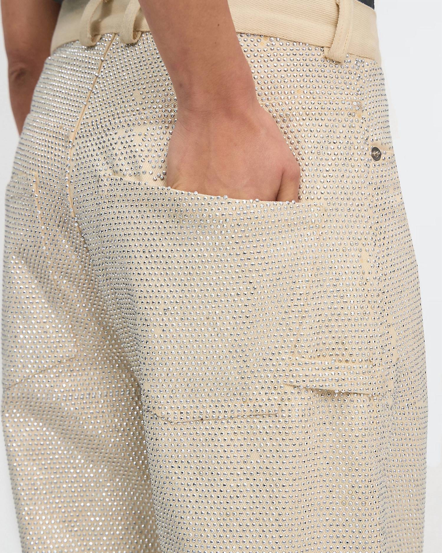 Mes Demoiselles - Micro Rhinestones Straight Leg Pants