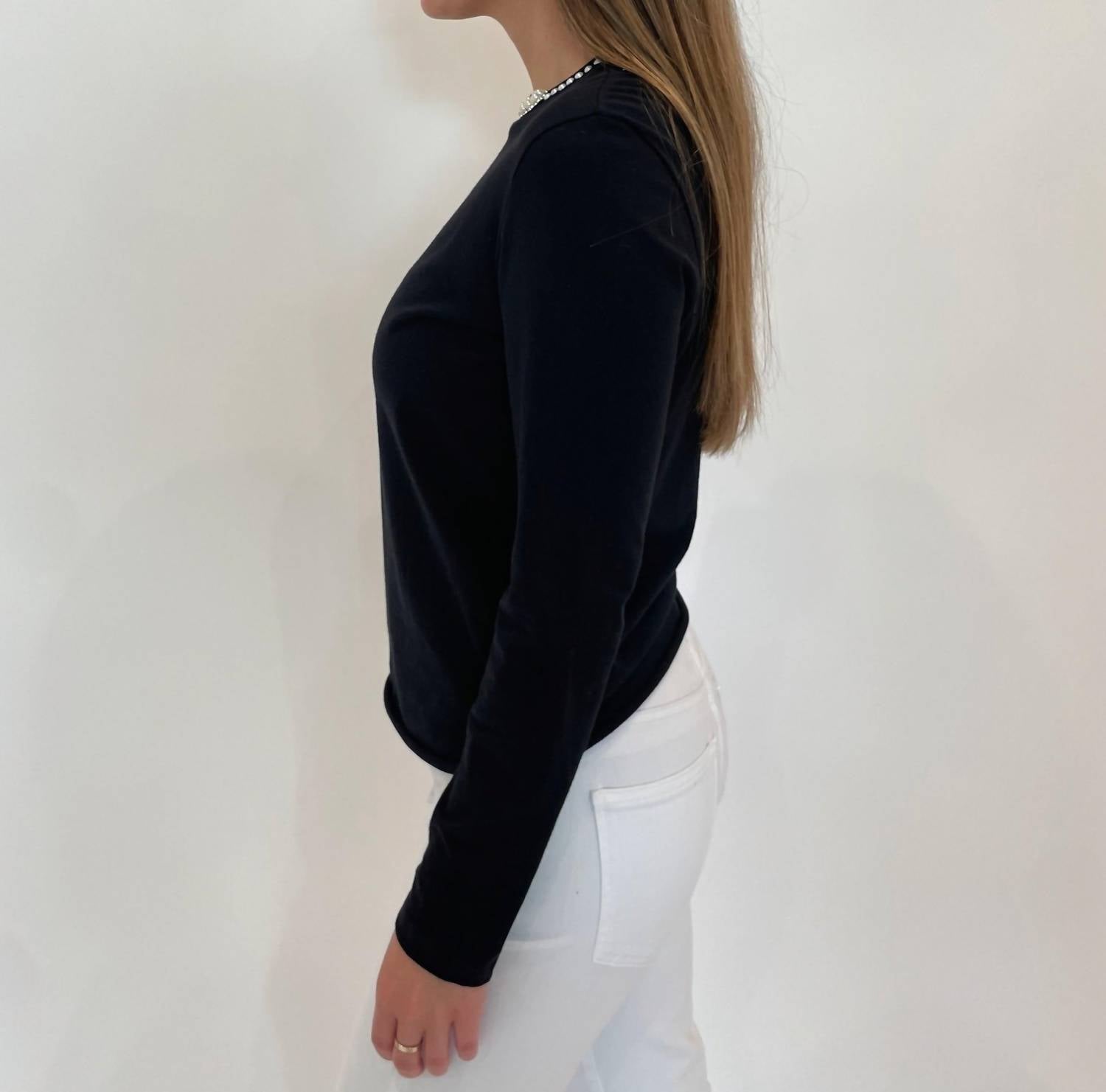 Suzy T - Pearl Detail Crewneck Tee