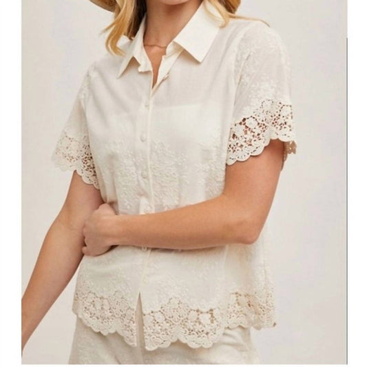 Bluivy - Cotton Embroidered Lace Trimmed Button Shirt