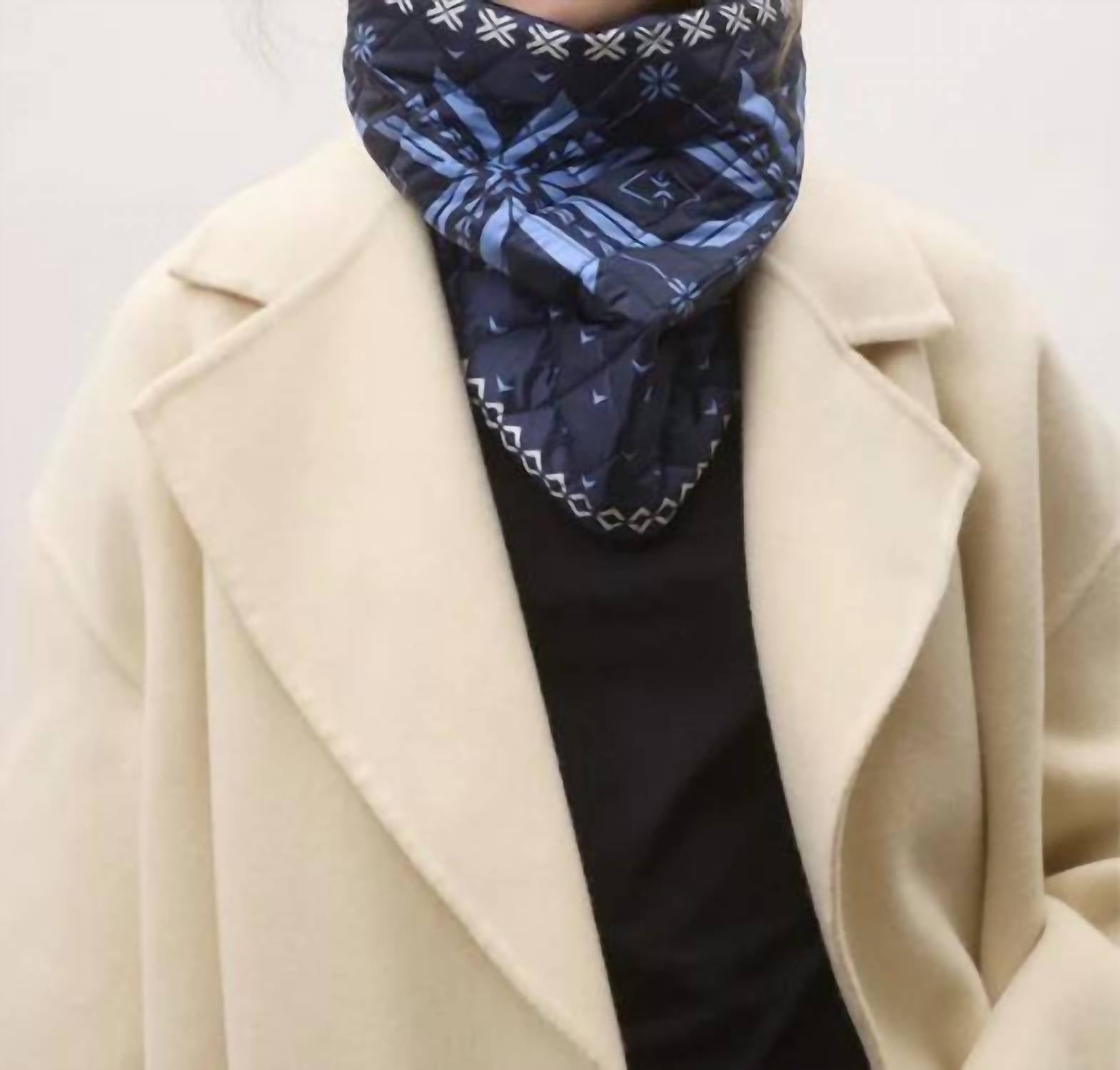 Powder Puff Collection Women's Quilted Pullover Neck Warmer in navy snowflake - women's jacket - detail view