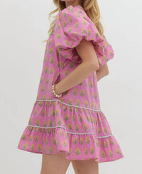 Entro - Floral Print Split Neck Dress