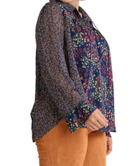 Umgee - Mixed Floral Print Metallic Blouse