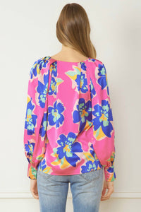 entro Satin Floral Blouse in pink mix - women's blouse - alternate view