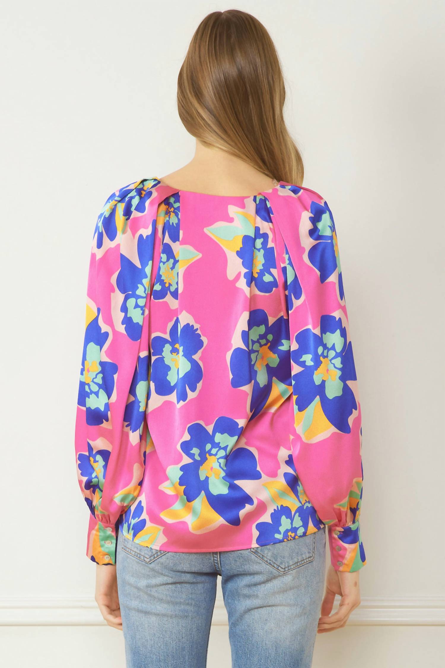 entro Satin Floral Blouse in pink mix - women's blouse - alternate view