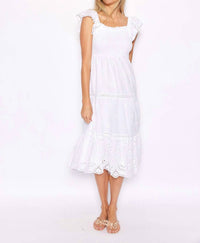 Sail To Sable - Eyelet Flutter Sleeve Smocked Dress