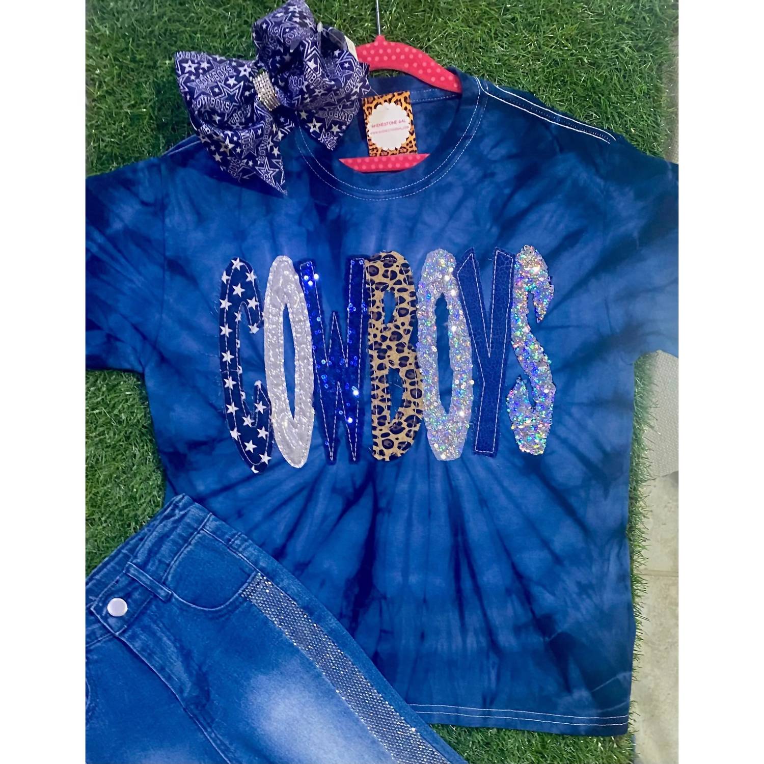 Sew Fancy Designs - Girl's Tie-dye Cowboys Sequin Tee
