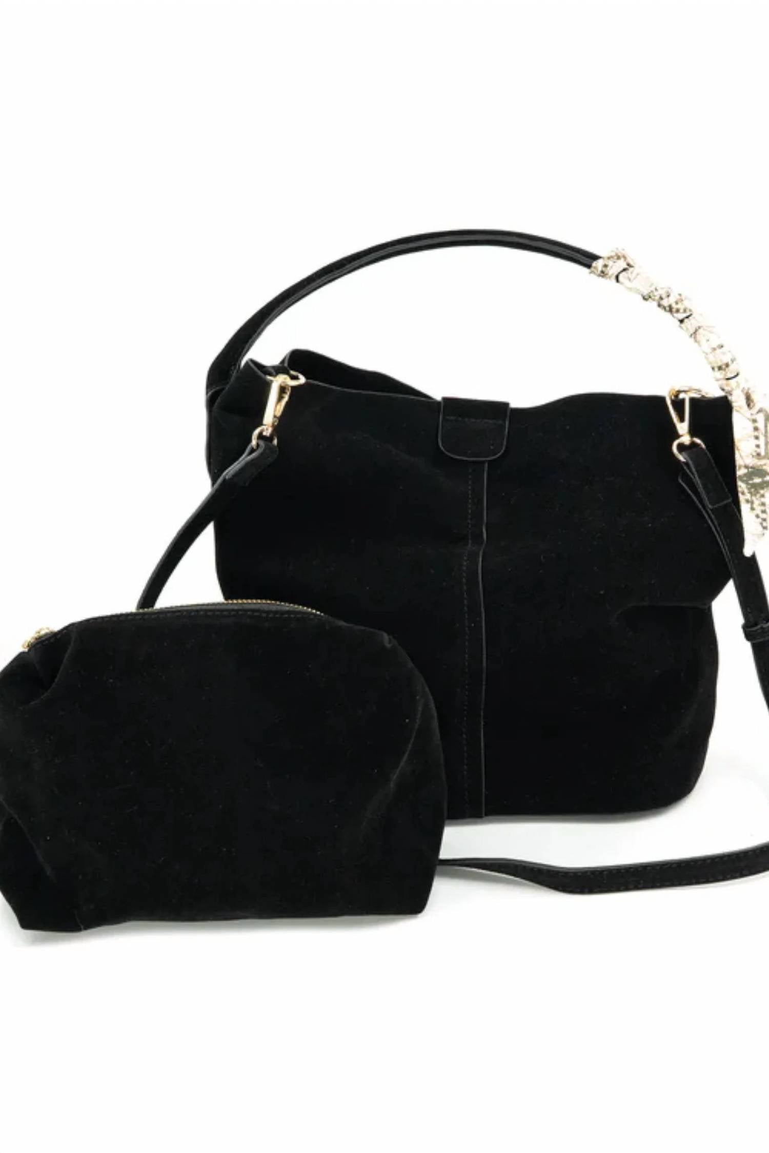 Bc Handbags - Women's Large Faux Suede Bag With Ribbon Detail