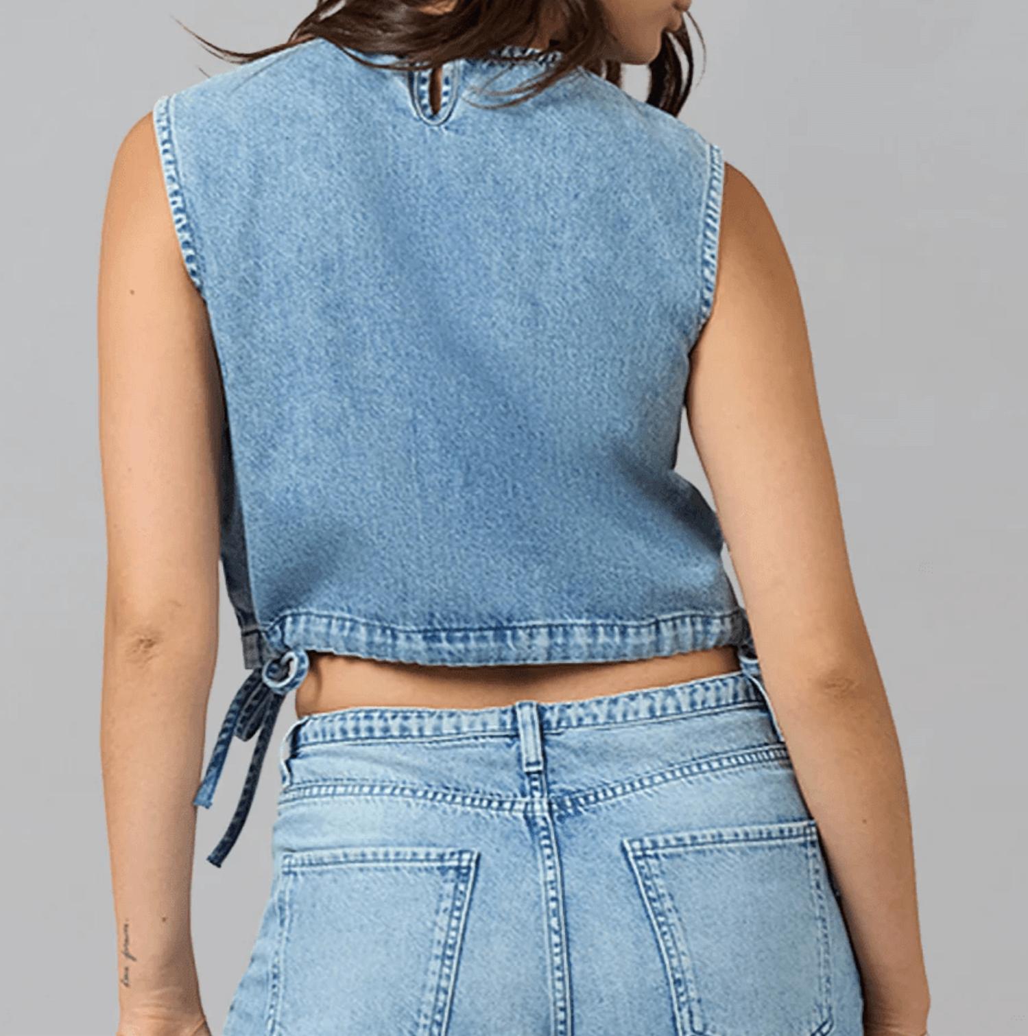 Lola Denim Sleeveless Denim Top in blue - women's shirt - detail view