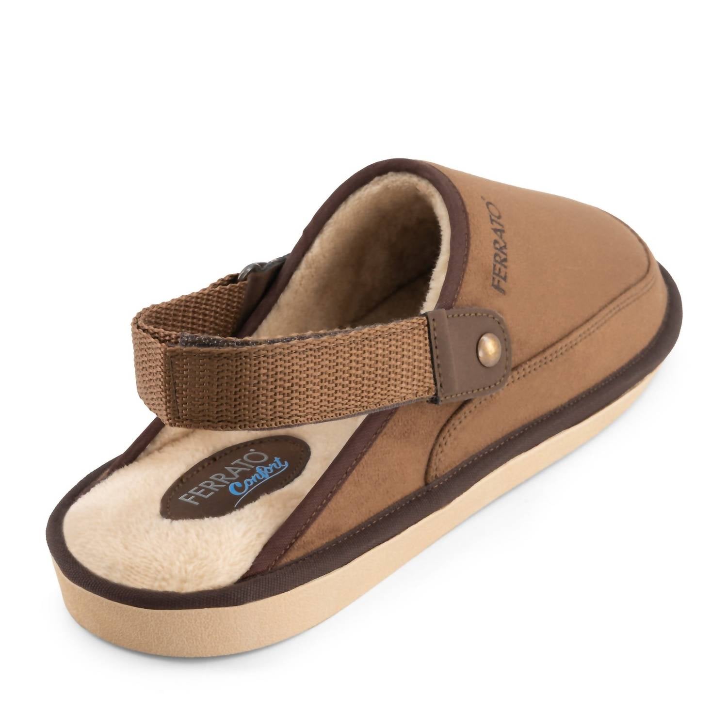 Ferrato Men's Slip On Closure Slippers in brown - men's loafer - detail view