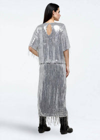 THML Sequin Fringe Top in silver - women's blouse - alternate view