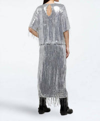 THML Sequin Fringe Top in silver - women's blouse - detail view