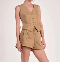 ELAN Fitted Button Down Vest in sand - women's jacket - view 4