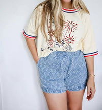 Anniewear - 4th Of July Distressed Star Roll-up Shorts