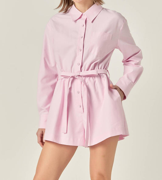 English Factory - Long Sleeve Oxford Collared Romper