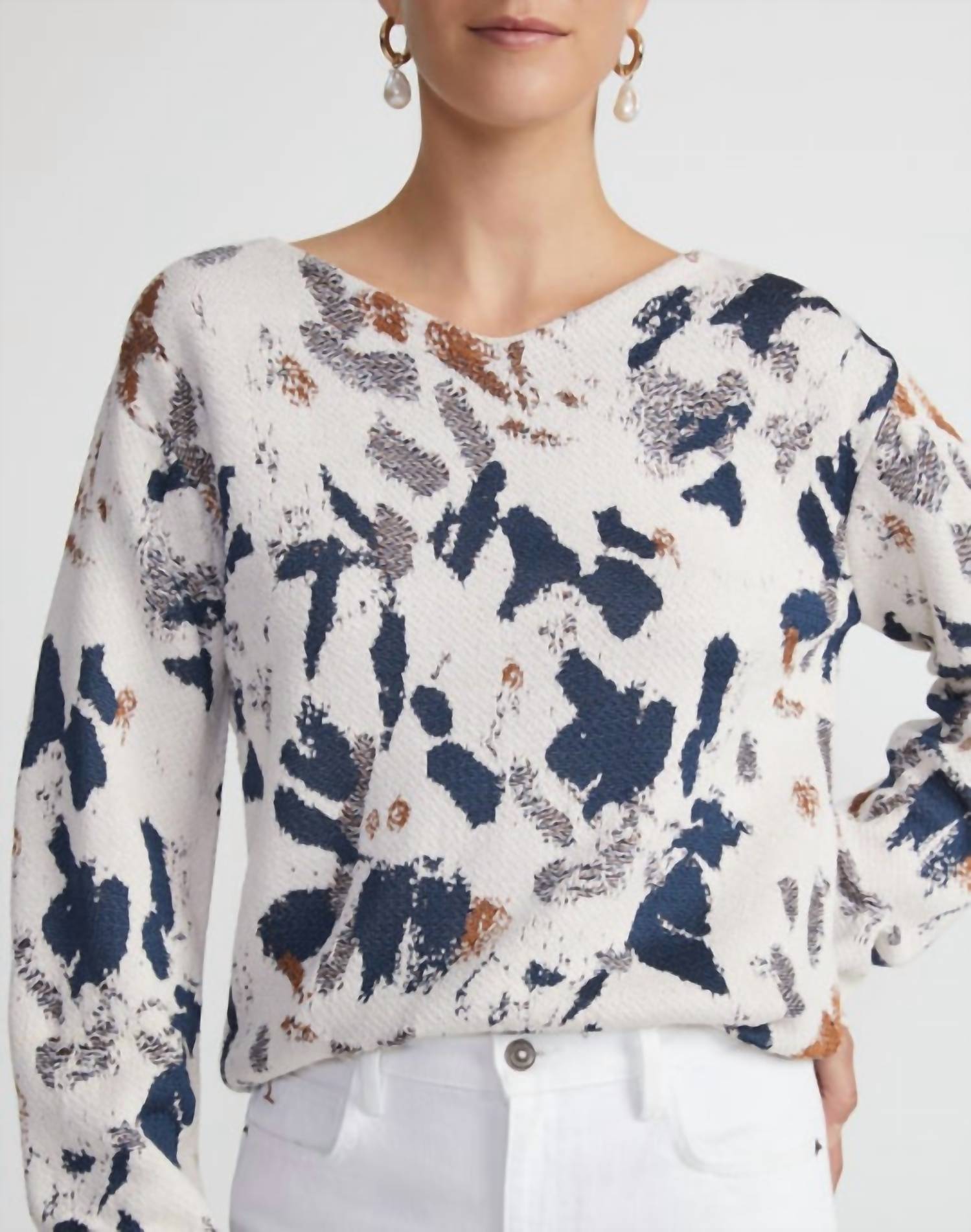 Lafayette 148 - Iridescent Paint Splatter Jacquard V-neck Sweater