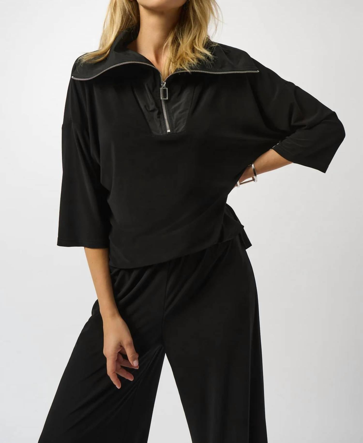 Joseph Ribkoff Oversized Zipped Collar 3/4 Sleeves Jumpsuit in black - women's pants - alternate view