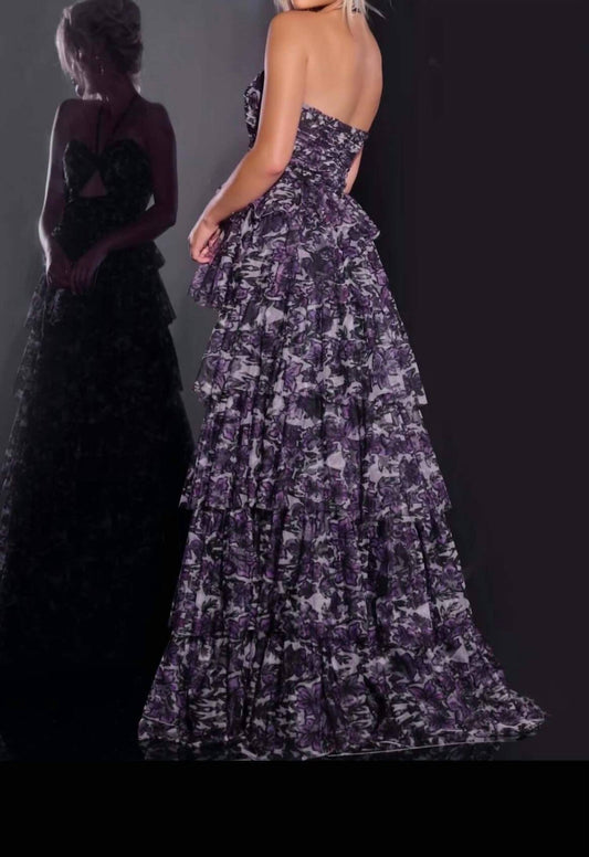 Jovani - Cut Out Floral Ruffle Ballgown