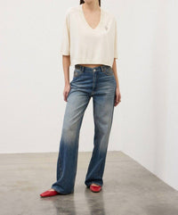 Ottod'ame V Neck Sweater in latte - women's sweater