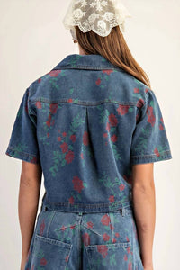 Ee:Some - Rose Print Denim Top