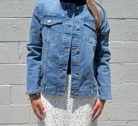 Elliott Lauren Collarless Jacket in denim - women's jacket - detail view