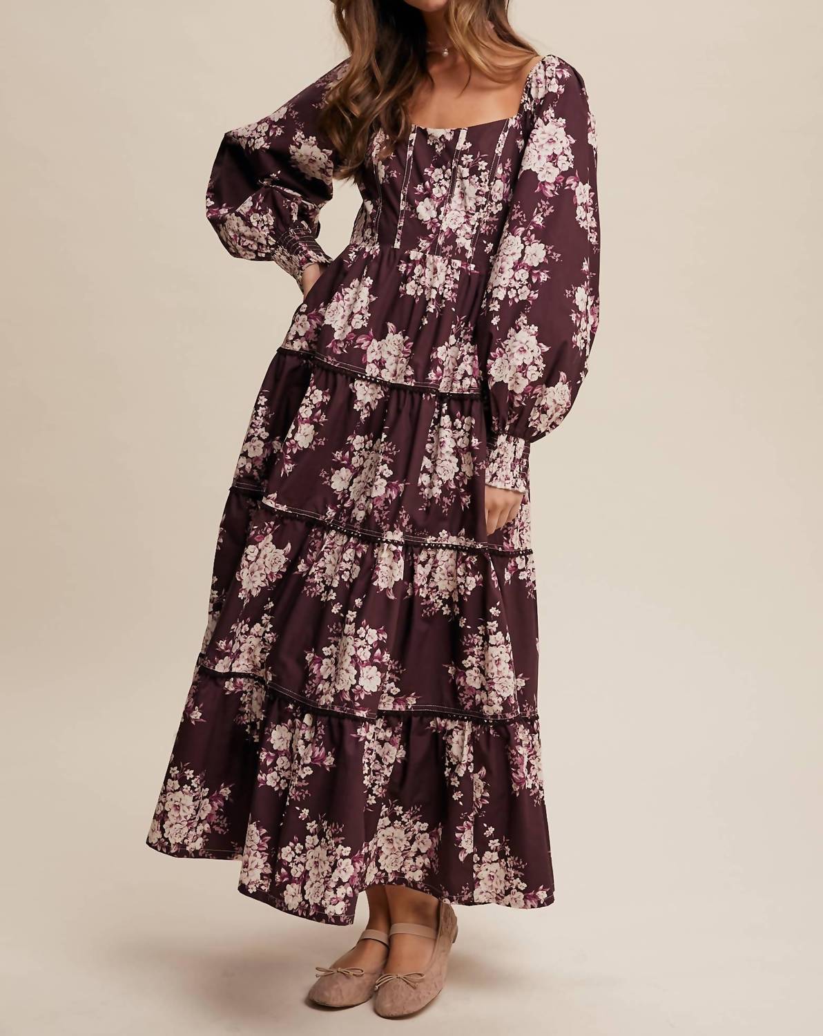 Listicle - Romantic Floral Tiered Maxi Dress