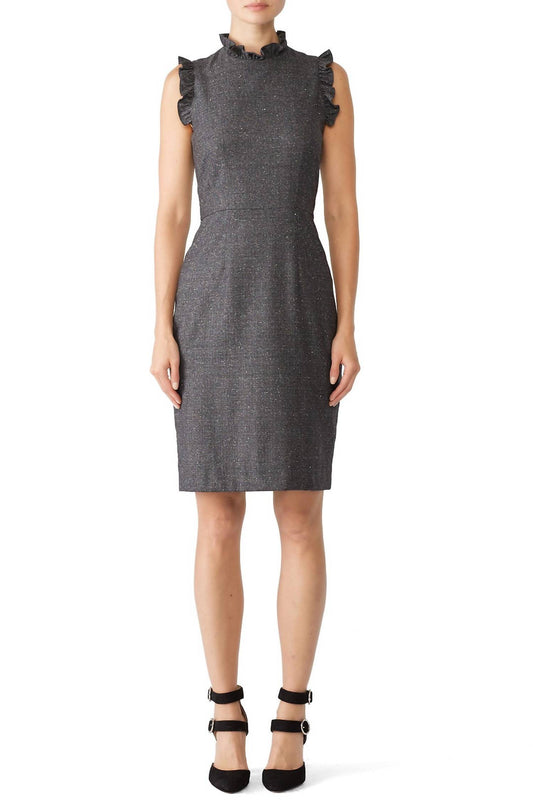 Rebecca Taylor - Tweed Ruffle Sleeveless Pencil Dress