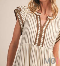 &Merci - Striped Contrast Binding Midi Dress