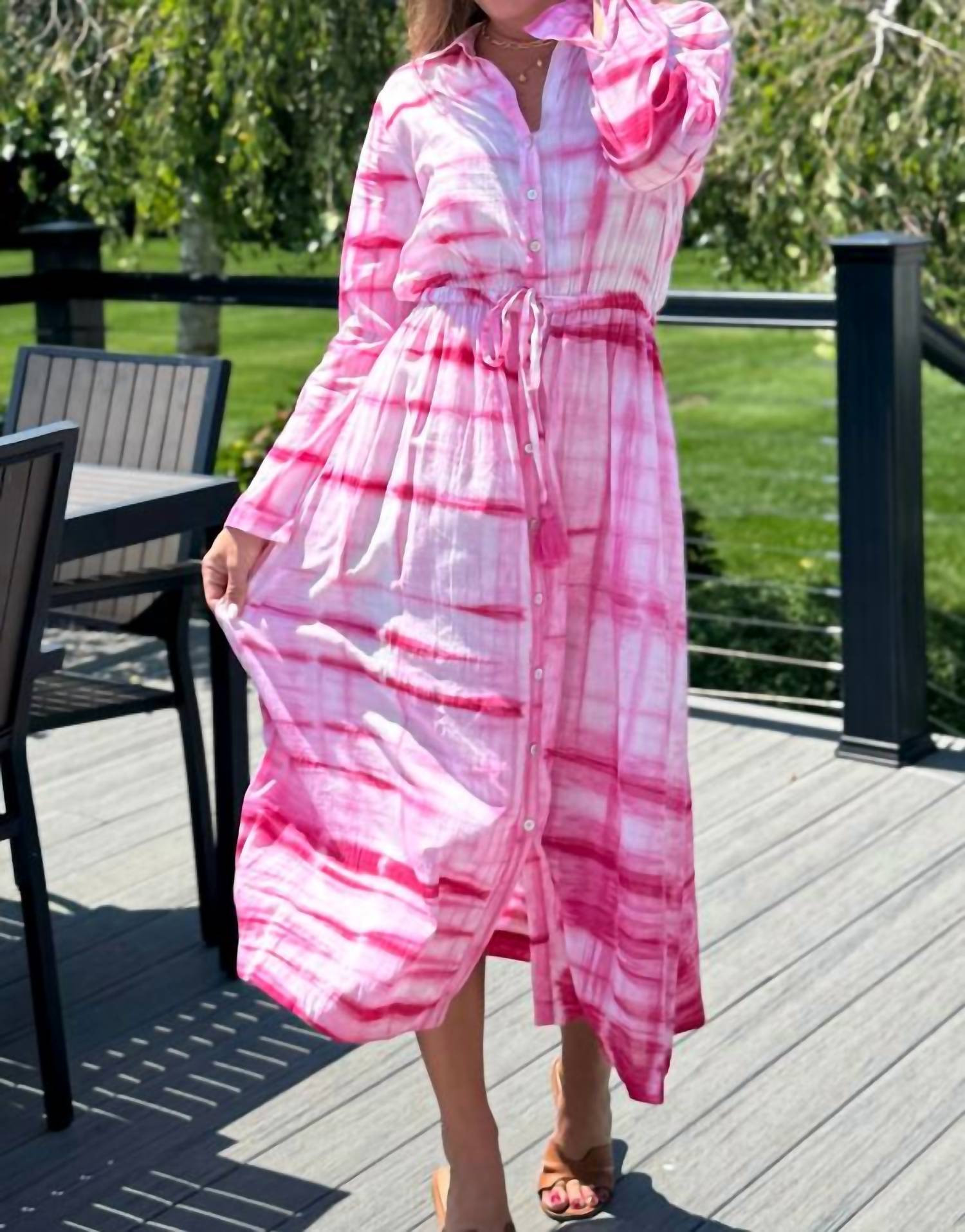 mer st. barth Anais Button Front Shirt Dress in hibiscus shibori - women's dress