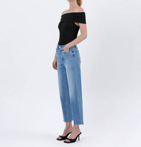 Flying Monkey - Lainey High Rise Raw Hem Crop Slim Wide Jeans