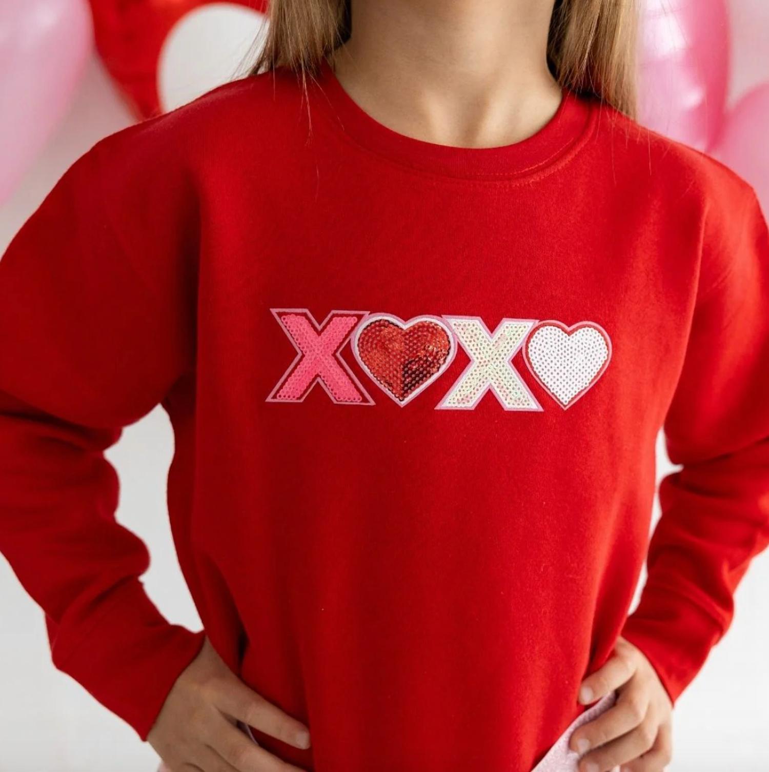 Sweet Wink - Girl's Xoxo Sequin Patch Valentine's Day Sweatshirt