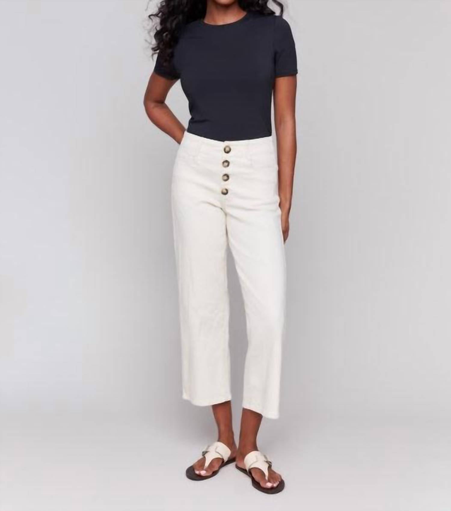 Charlie B - Front Button-fly Crop Twill Pants