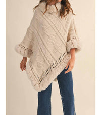 Klesis - Faux Fur Trim Sweater Poncho