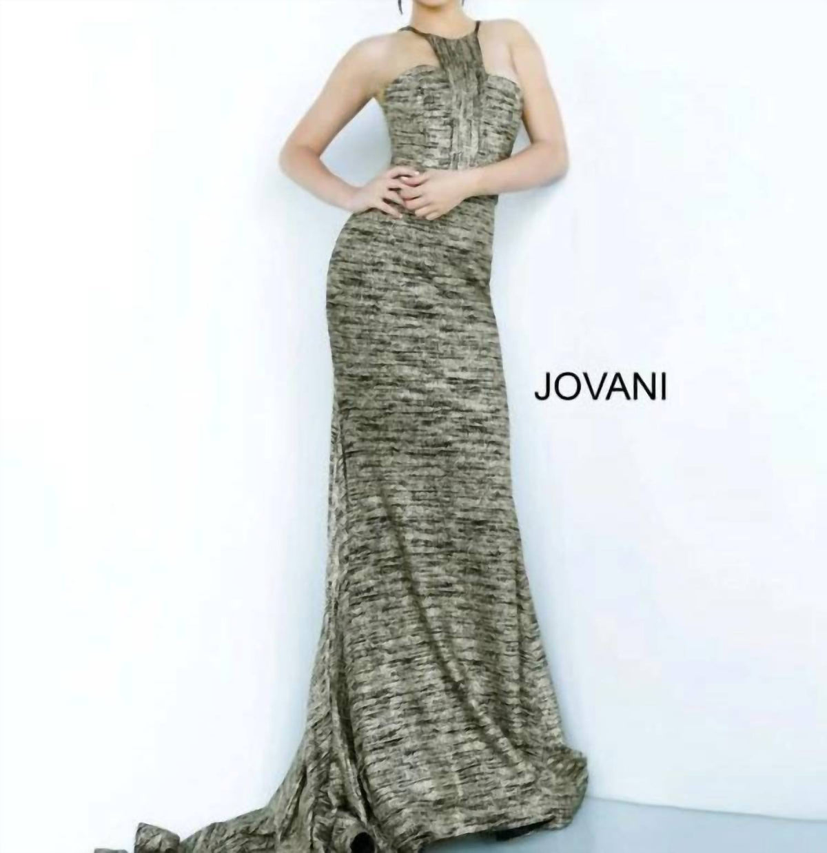 Jovani - Form Fitting High Halter Gown