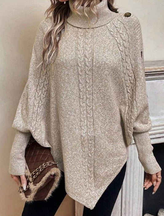 Masyal - Cable Knit Button-Accent Poncho Sweater