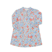 THE OAKS APPAREL Ann Pepper Dress in blue and red floral - kids' dress - detail view