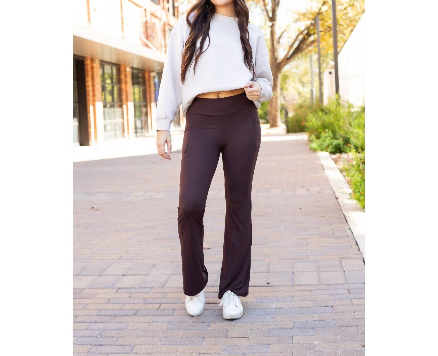 Julia Rose Rhea Bootcut Leggings With Pockets in brown - women's pants - view 5