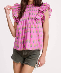 Ultramarine - Floral Cluster Ruffle Blouse