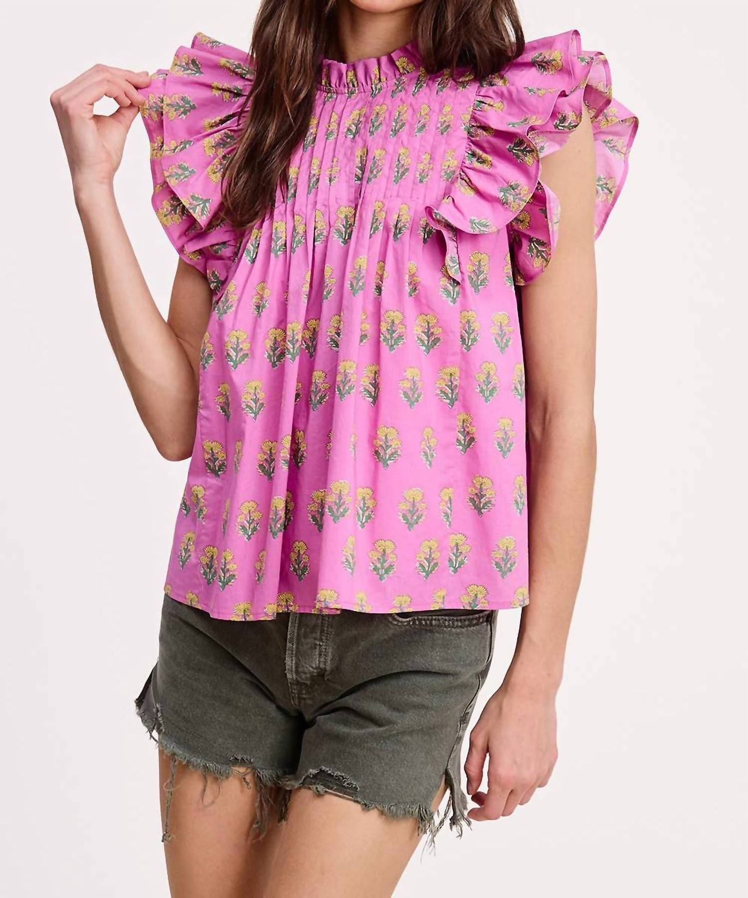 Ultramarine - Floral Cluster Ruffle Blouse
