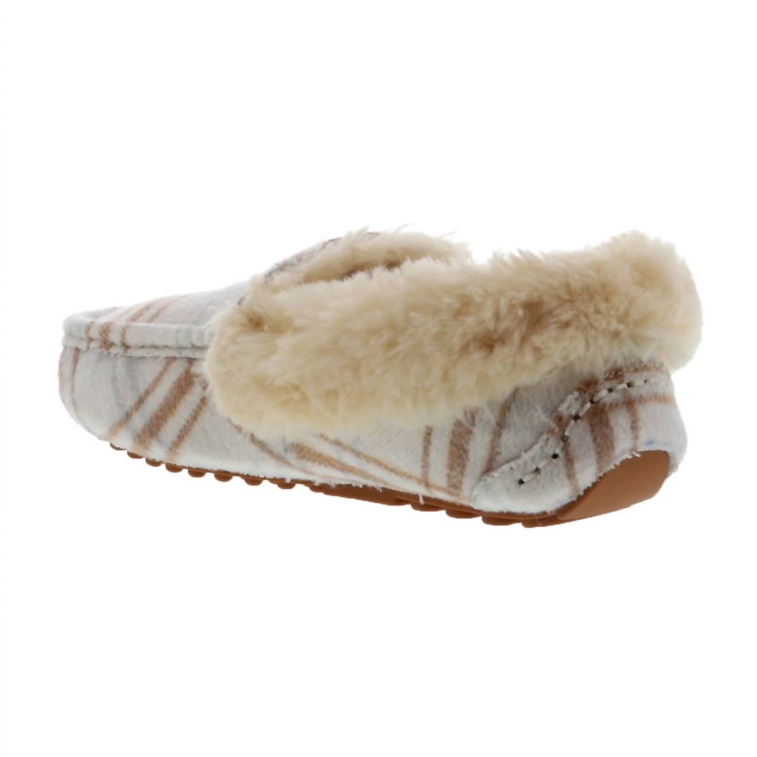 Lamo Women's Aussie Slip-on Moc Slipper in cream plaid - women's shoe - detail view