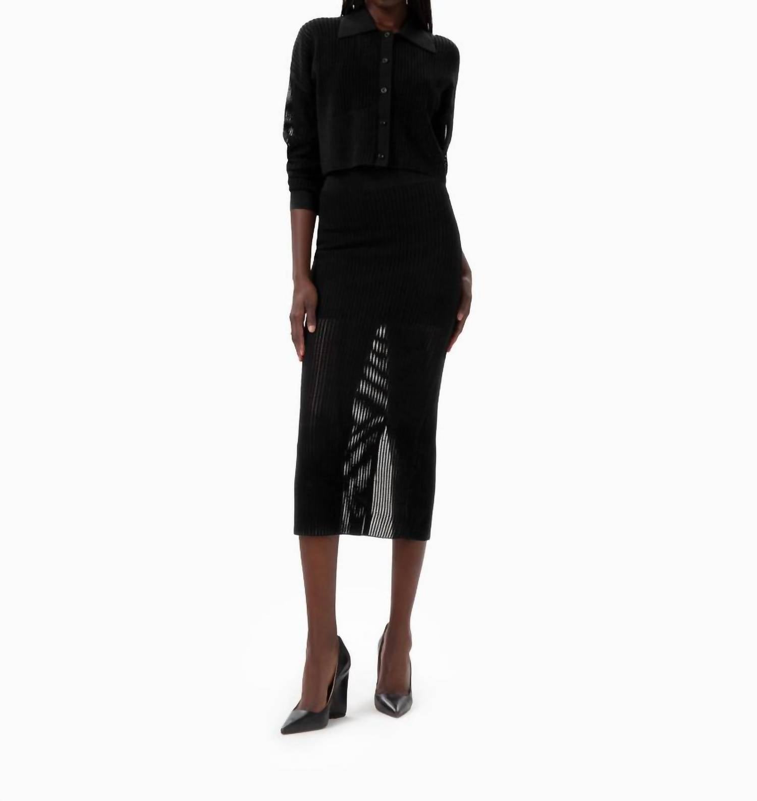 Dodiee Pointelle Knit Skirt in black - women's skirt - alternate view