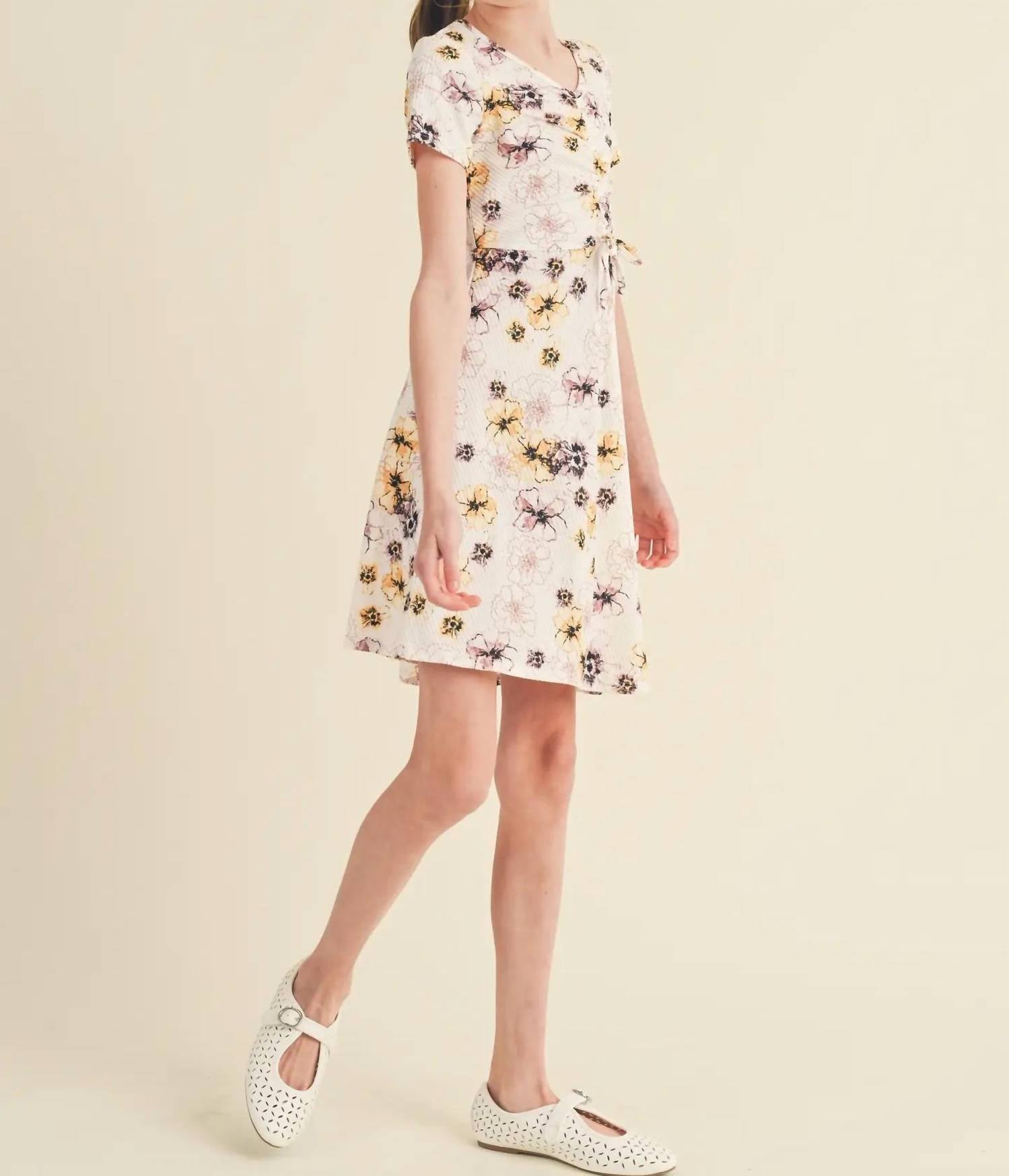 Heart And Arrow - Girls' Ruched Front Floral Dress