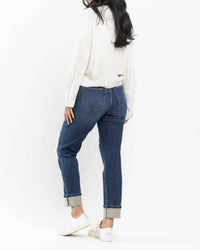 Judy Blue - “charlotte” Midrise Buffalo Plaid Patch Destroyed Boyfriend Jeans