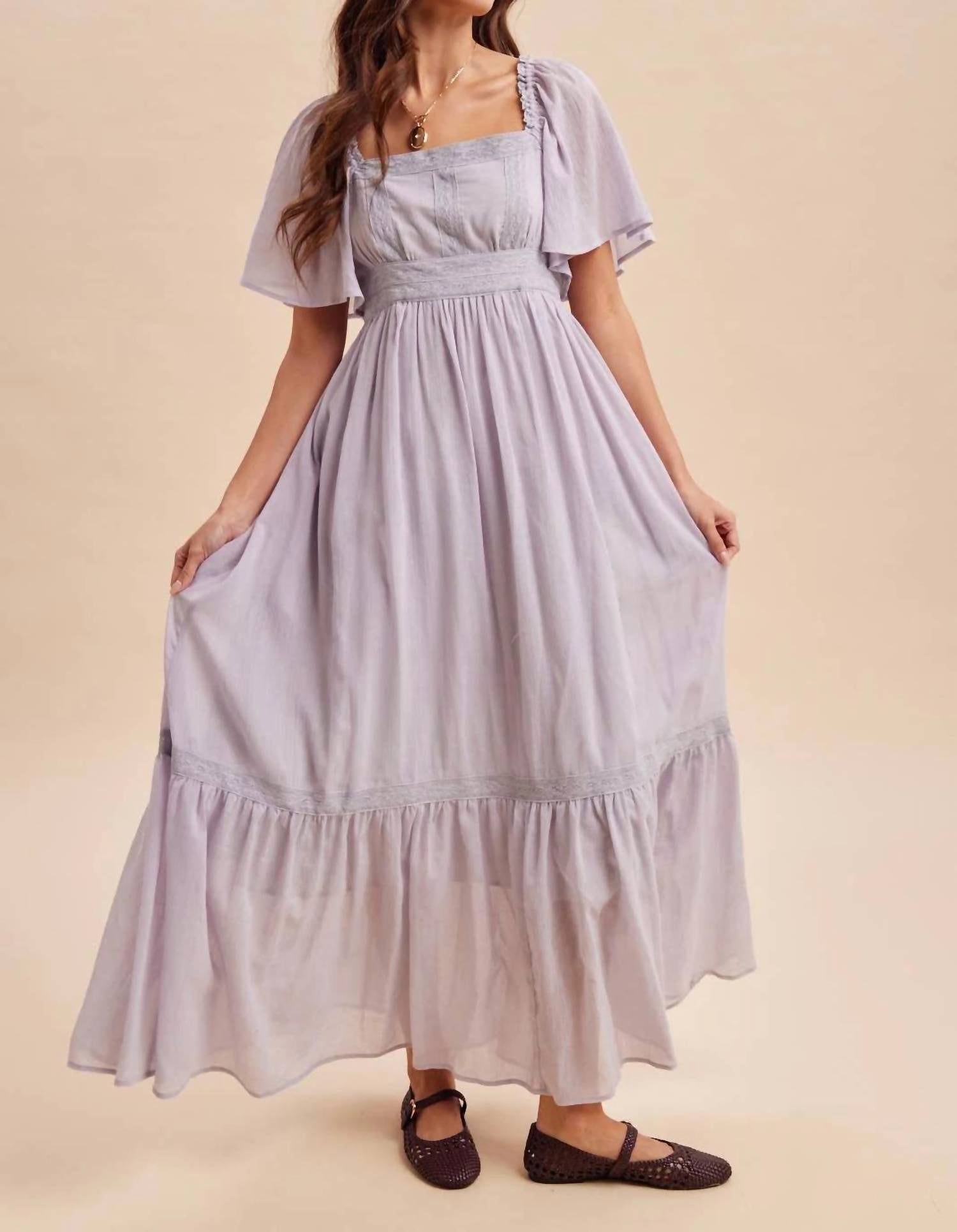 In-Loom - Women's Lace Flutter Sleeve Maxi Dress