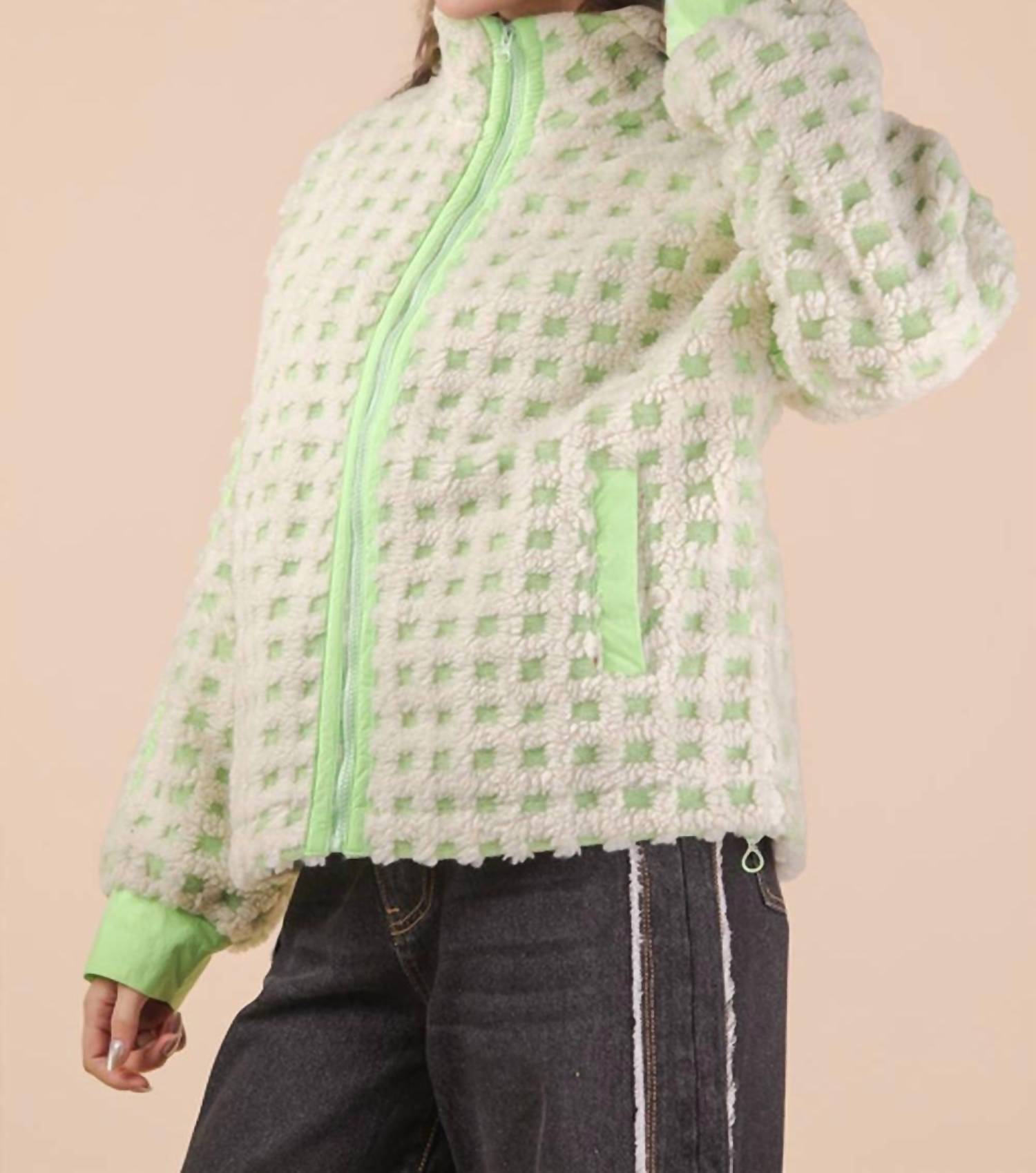 Very J - Oversized Checker Fleece Jacket