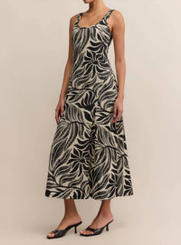 Z Supply Polanco Isla Leaf Midi Dress in palm print - women's dress - detail view