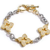 Fashion City - Women's Clover Pavé Mixed Metal Link Bracelet